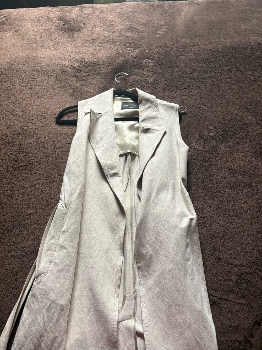 Massimo Dutti Sleeveless Long Vest in Light Beige